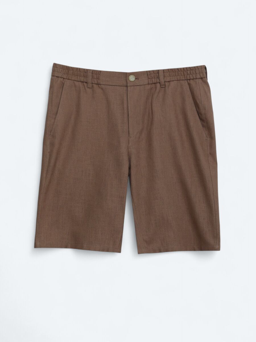 Brown Weaving Jogging Fit Casual Cotton Blended Bermuda - 5