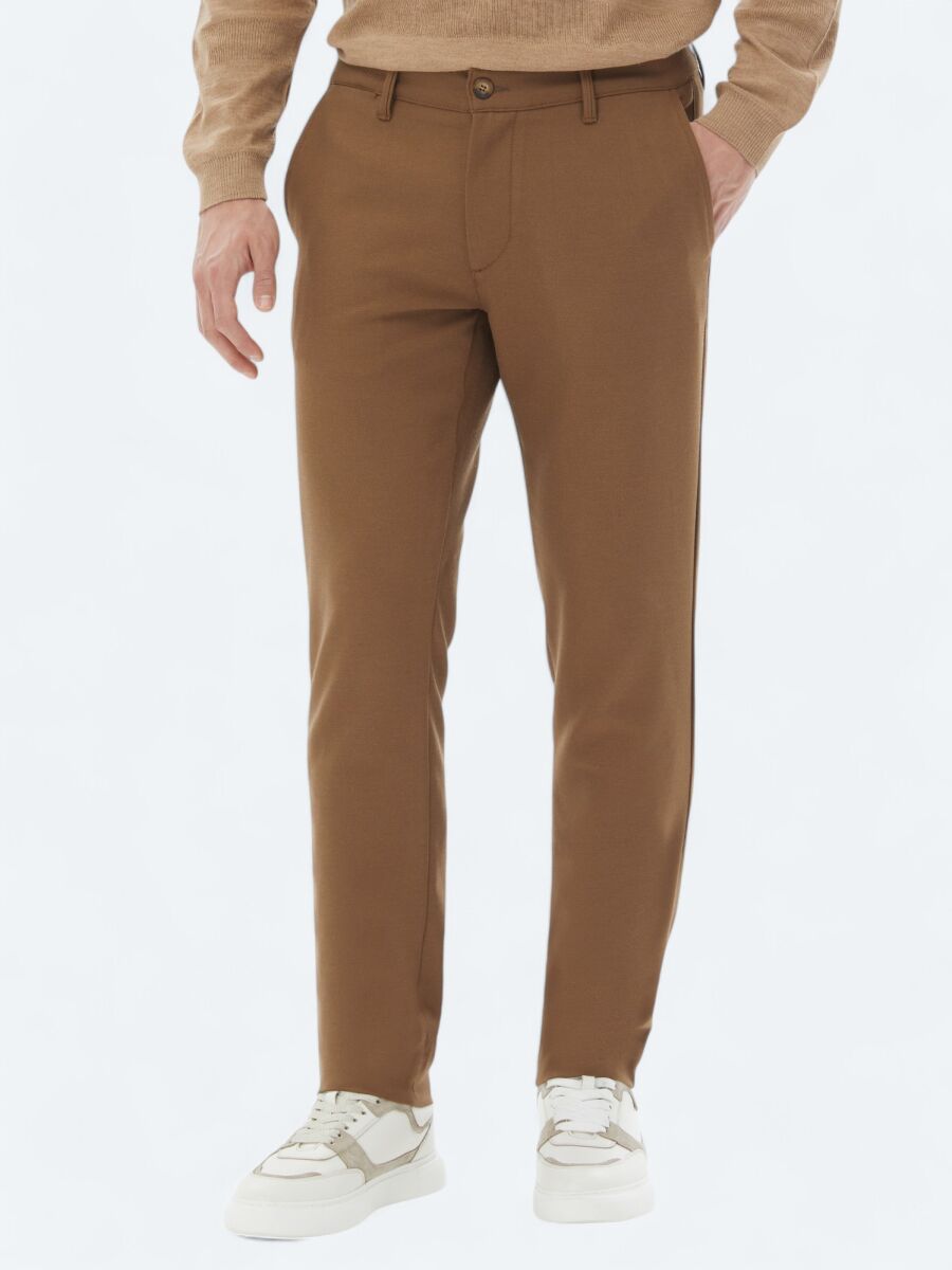 Brown Weaving Slim Fit Casual Trousers - 2