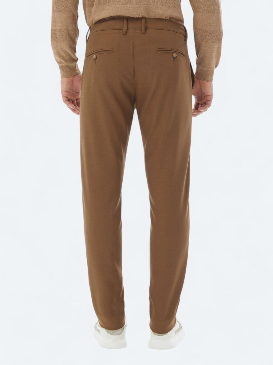 Brown Weaving Slim Fit Casual Trousers - 5
