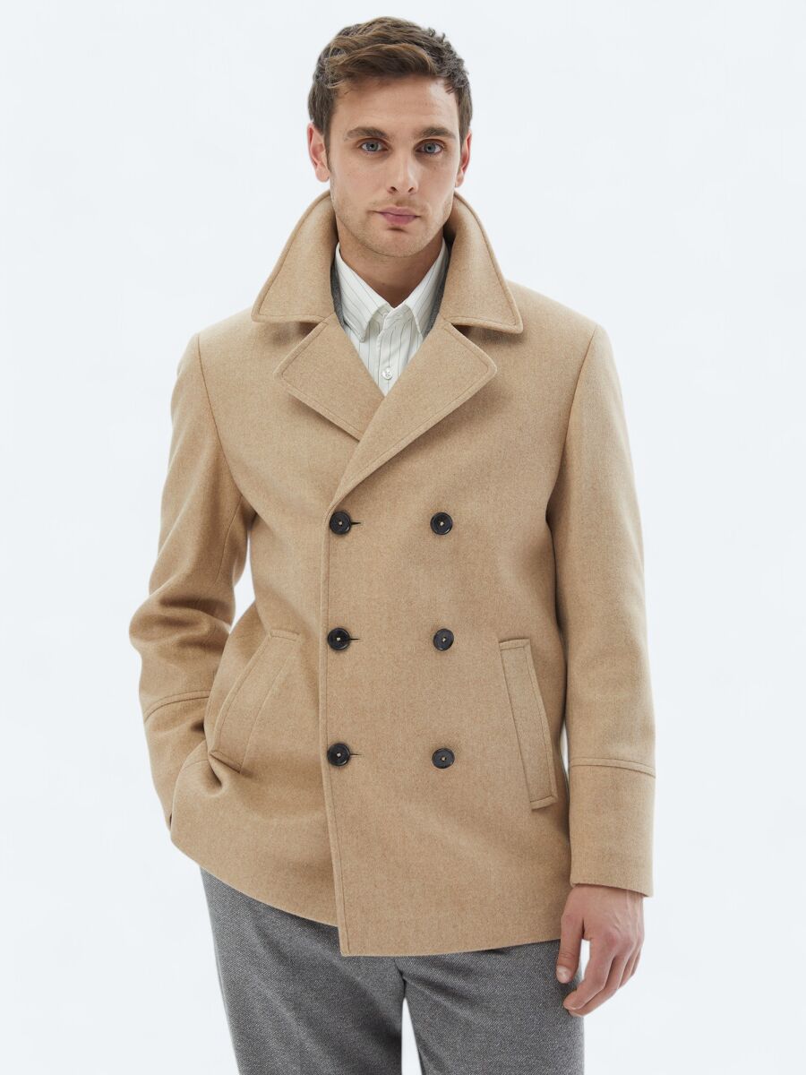 Buff Regular Fit Double Breasted Collar Casual Knitting Coat - 1