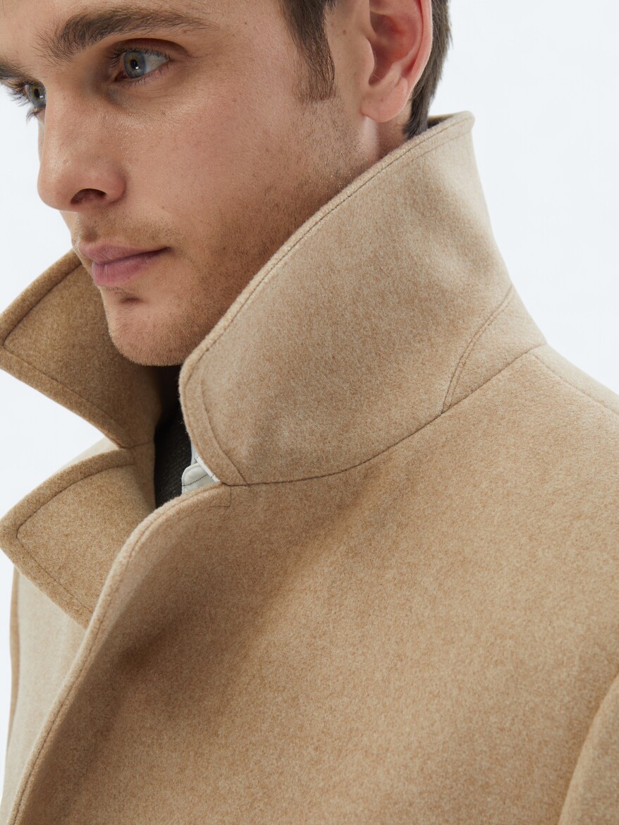 Buff Regular Fit Double Breasted Collar Casual Knitting Coat - 6