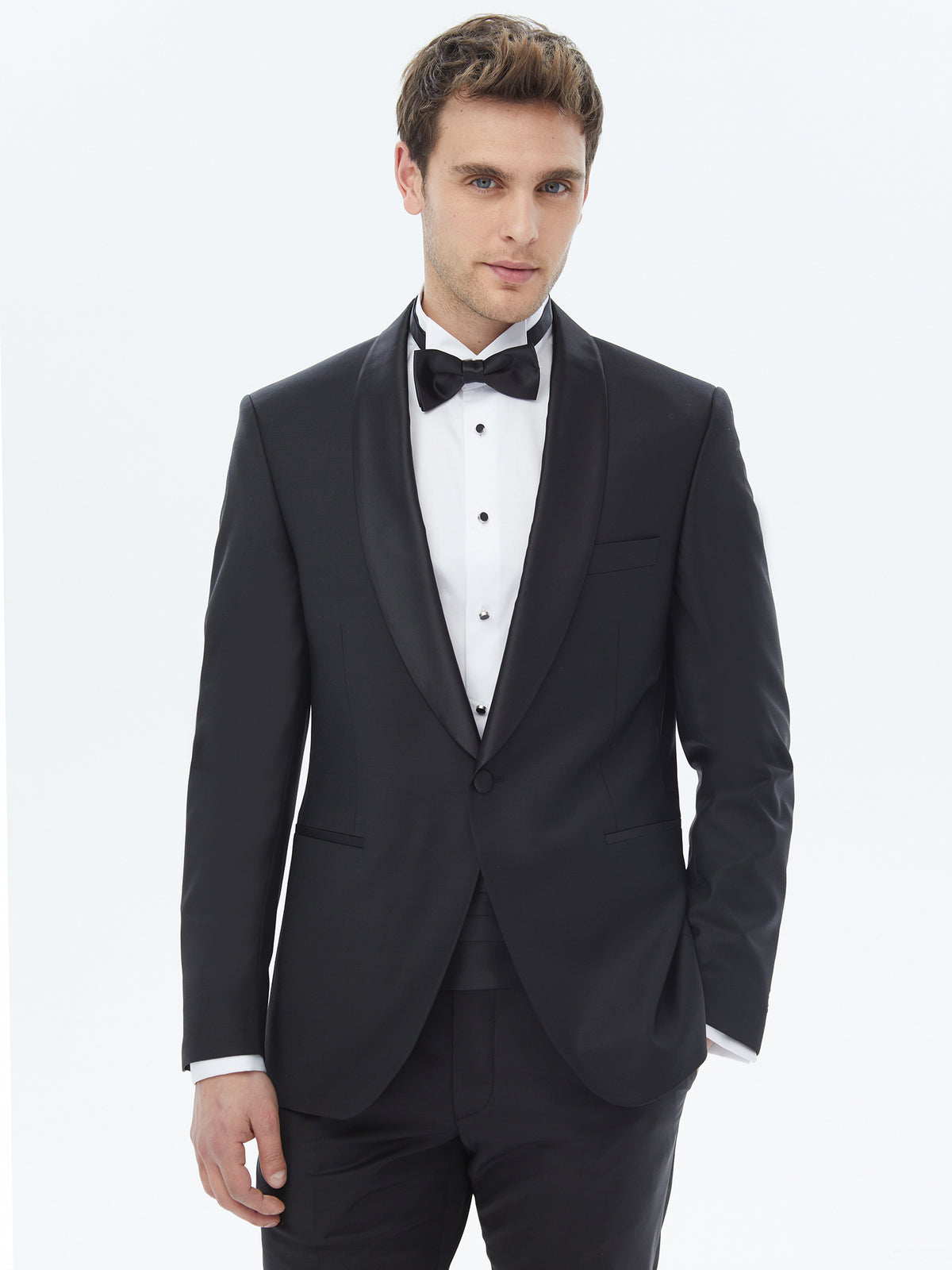 Siyah Düz Slim Fit Şal Yaka Dokuma Smokin Takım Elbise