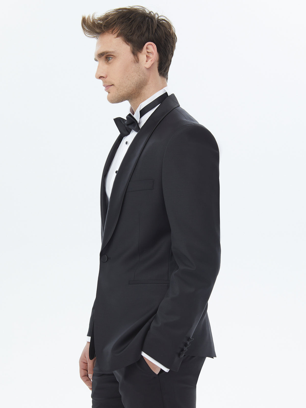 Siyah Düz Slim Fit Şal Yaka Dokuma Smokin Takım Elbise