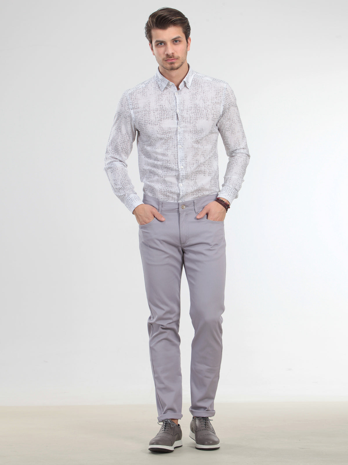 Lila Düz Dokuma Slim Fit Casual Pamuk Karışımlı Pantolon