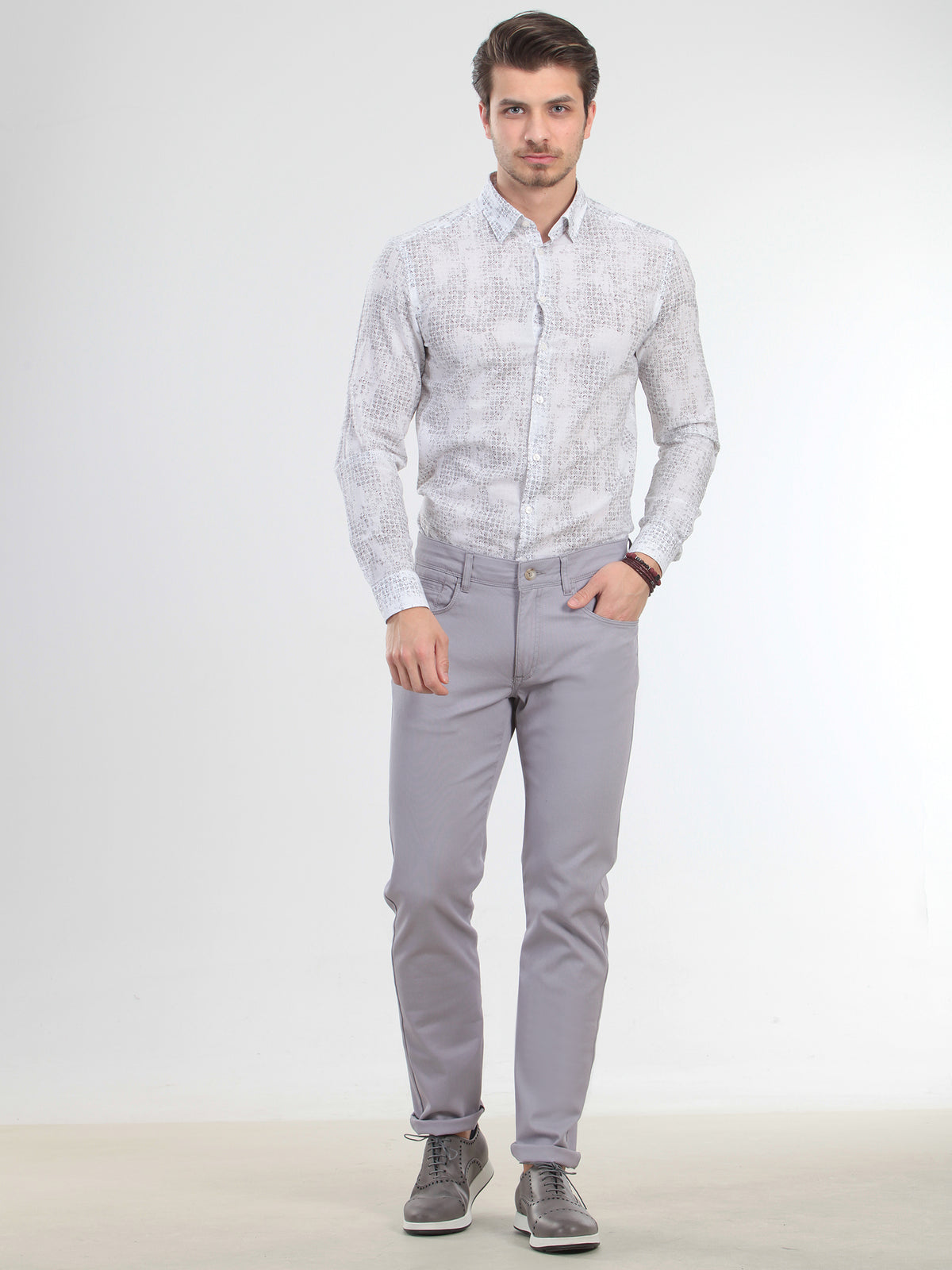 Lila Düz Dokuma Slim Fit Casual Pamuk Karışımlı Pantolon