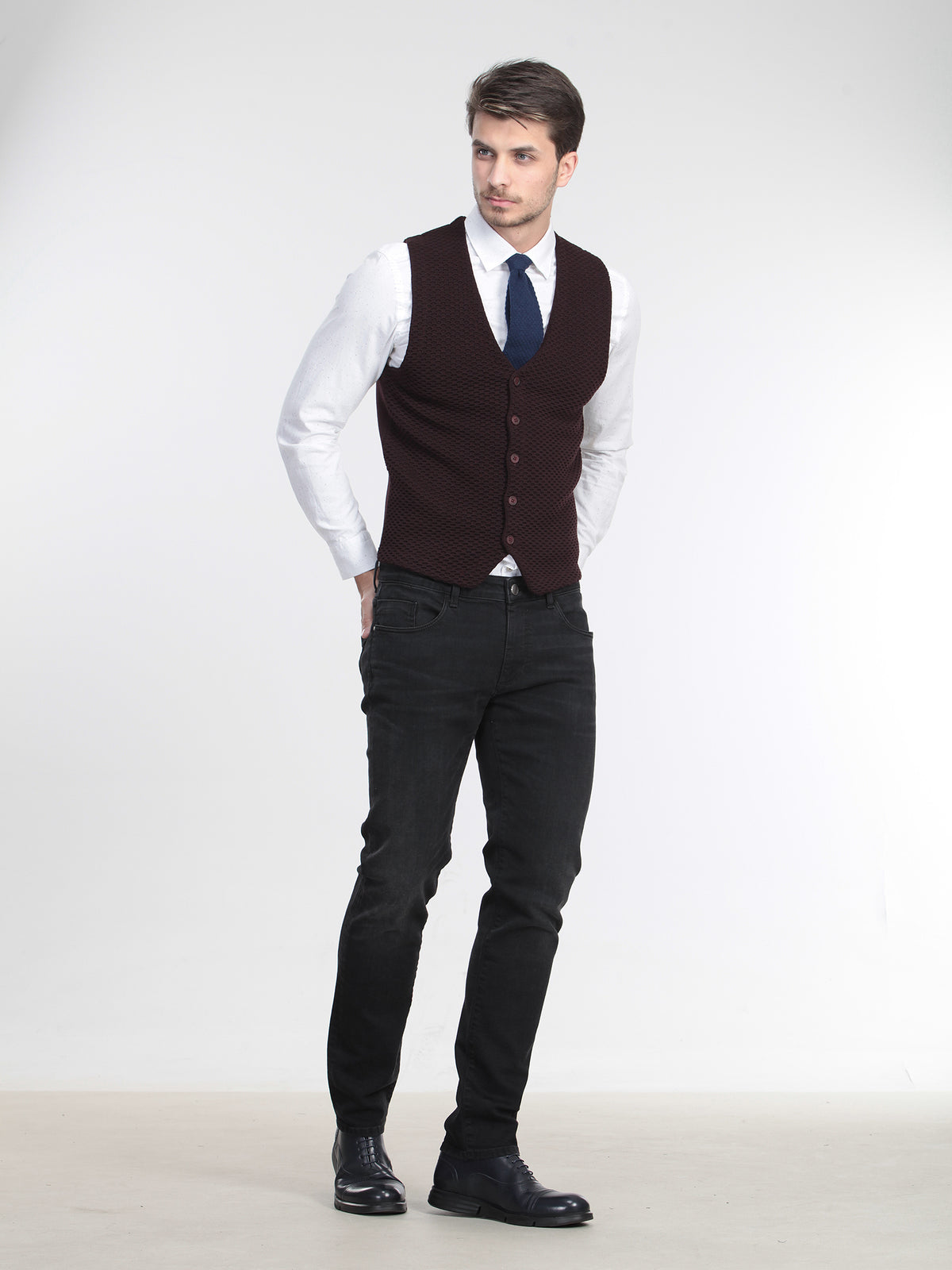 Bordo Fitted Fit Casual Örme Triko Yelek