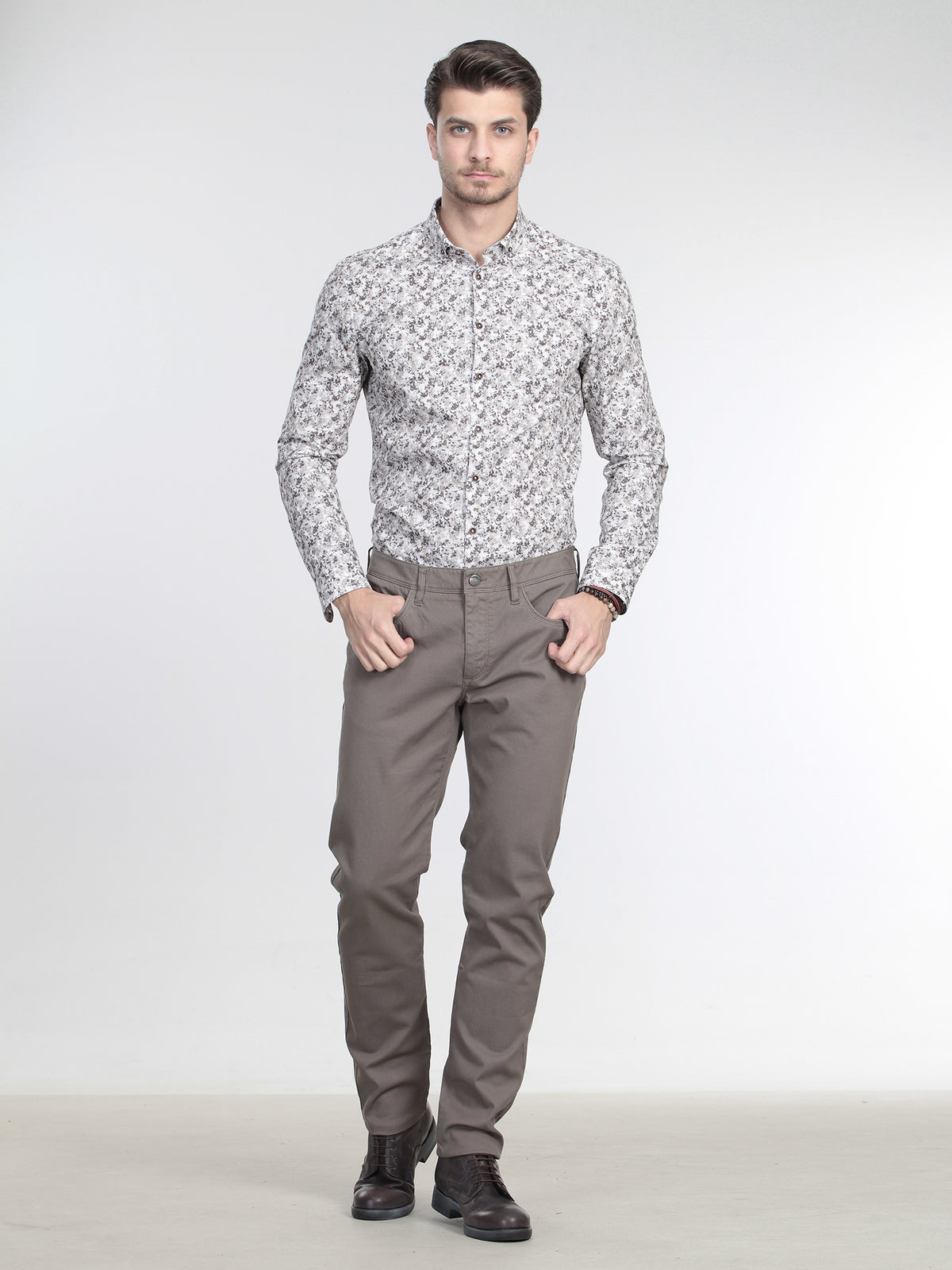 Vizon Düz Dokuma Slim Fit Casual Pamuk Karışımlı Pantolon