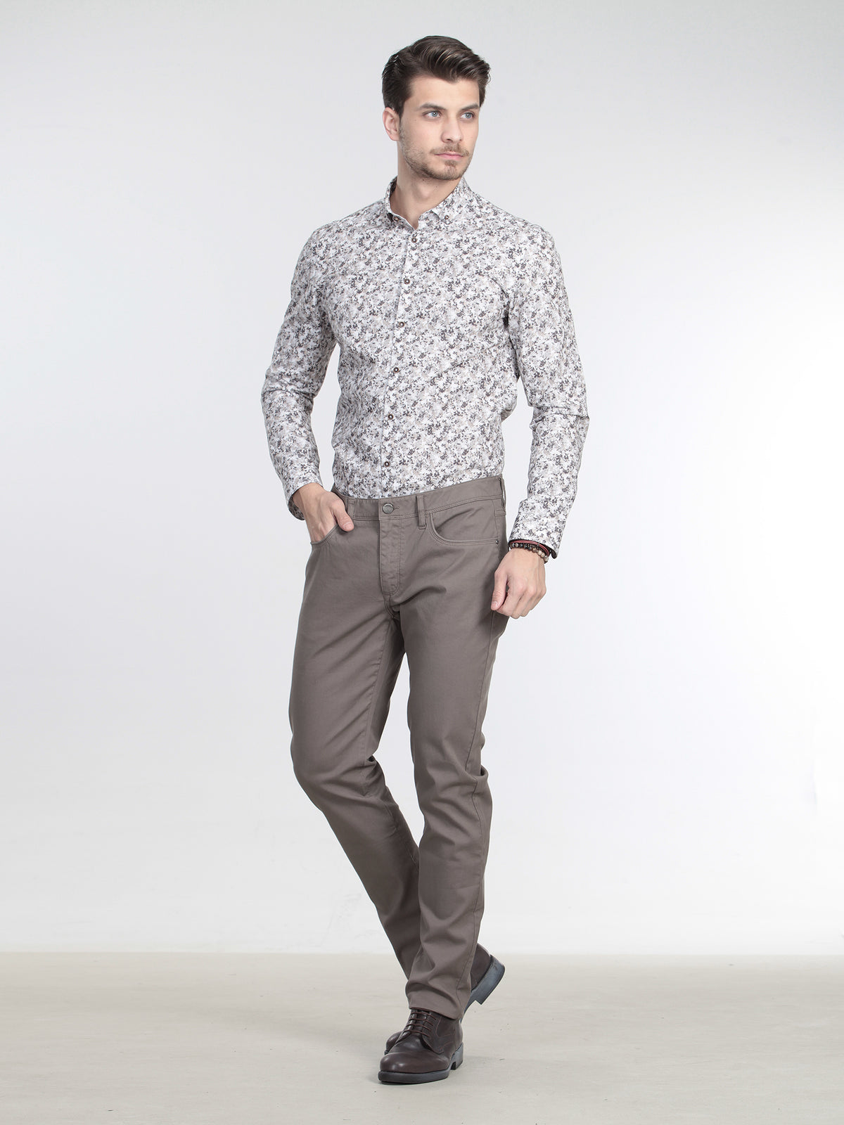 Vizon Düz Dokuma Slim Fit Casual Pamuk Karışımlı Pantolon
