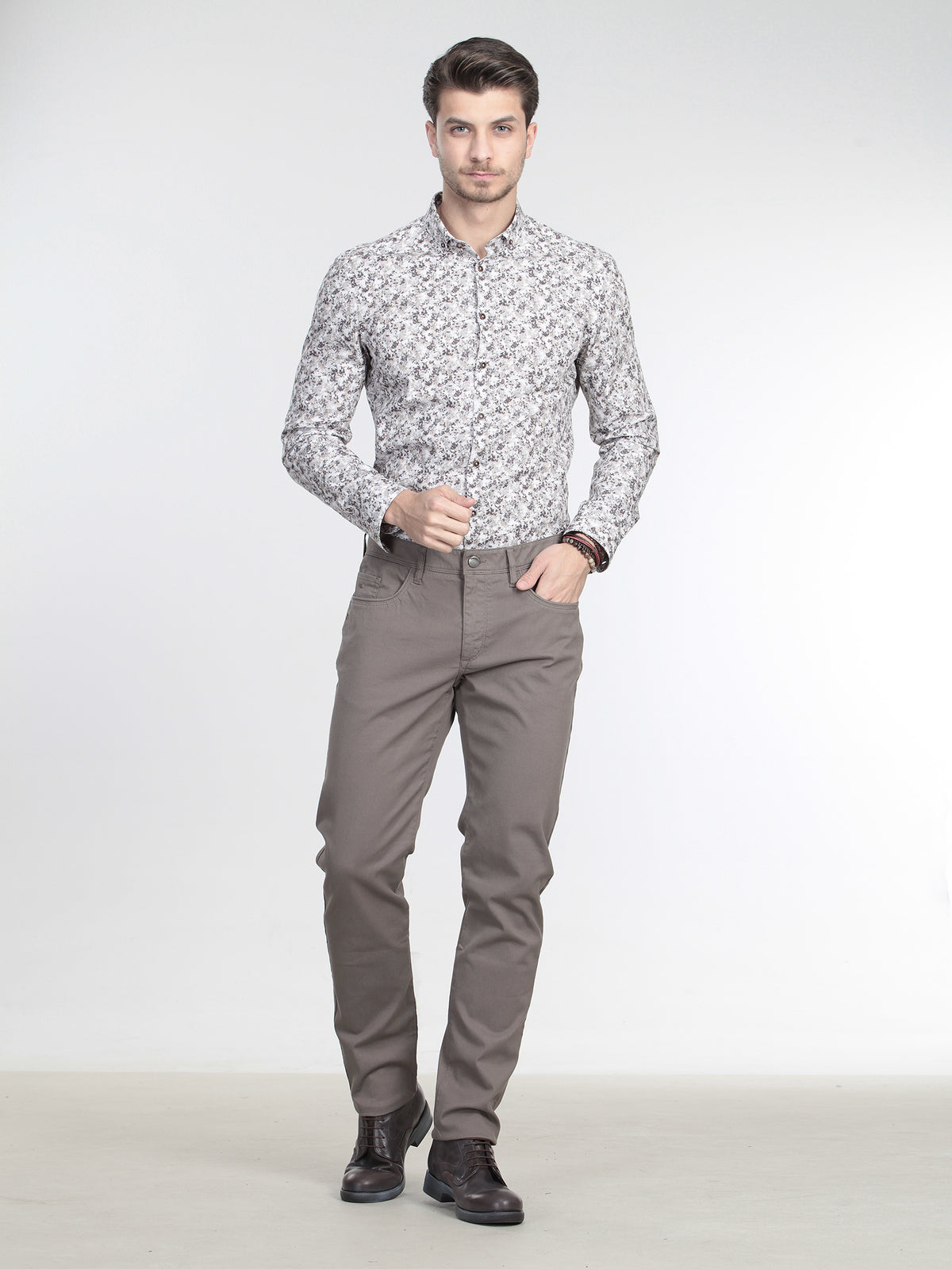 Vizon Düz Dokuma Slim Fit Casual Pamuk Karışımlı Pantolon