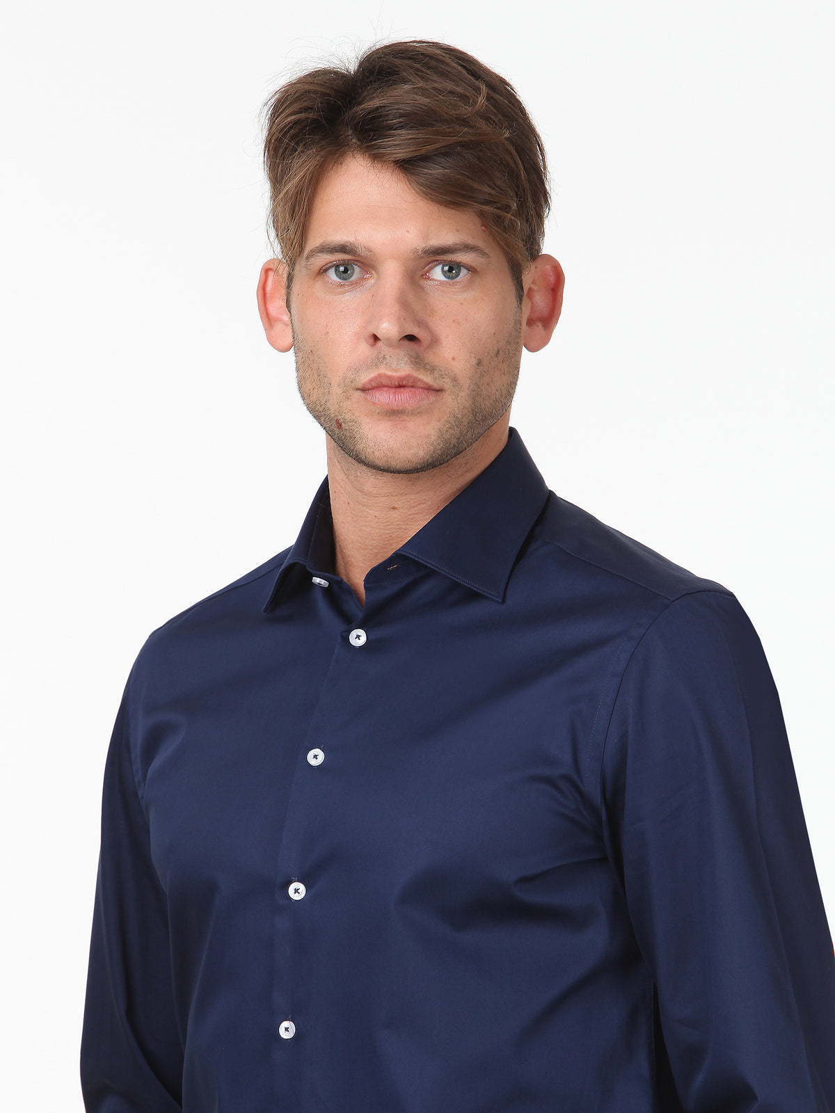 Lacivert Düz Slim Fit Uzun Dokuma Klasik %100 Pamuk Gömlek