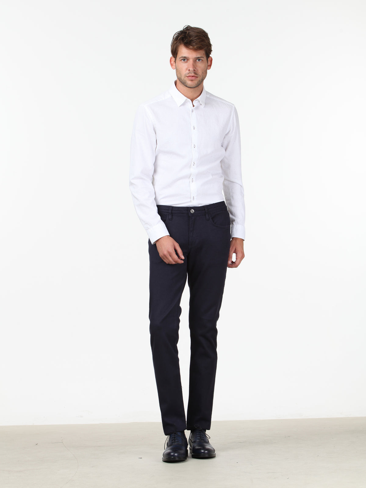 Lacivert Desenli Dokuma Slim Fit Casual Pamuk Karışımlı Pantolon