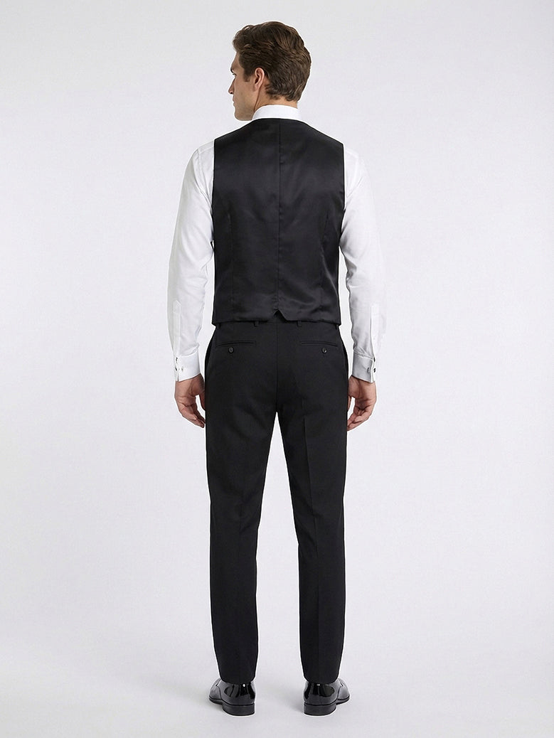 Siyah Slim Fit Klasik Dokuma Yelek