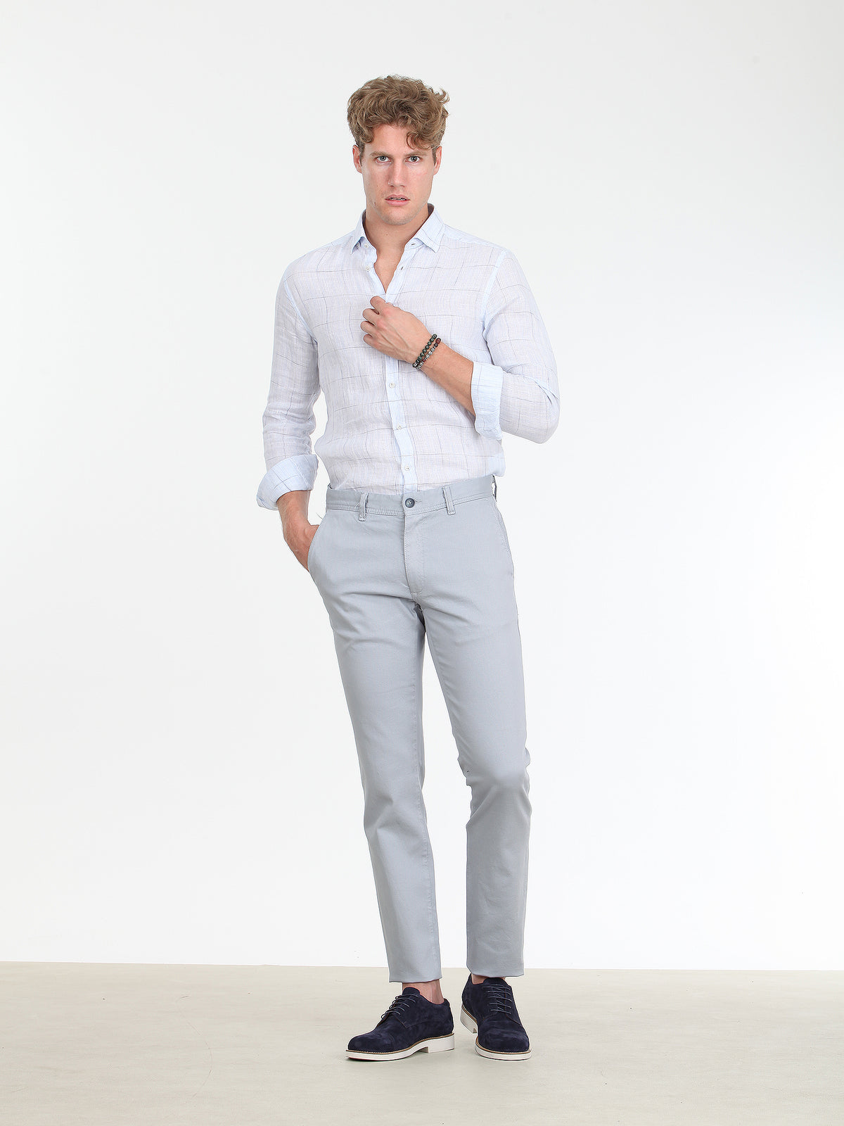 Mavi Düz Dokuma Regular Fit Casual Pamuk Karışımlı Pantolon