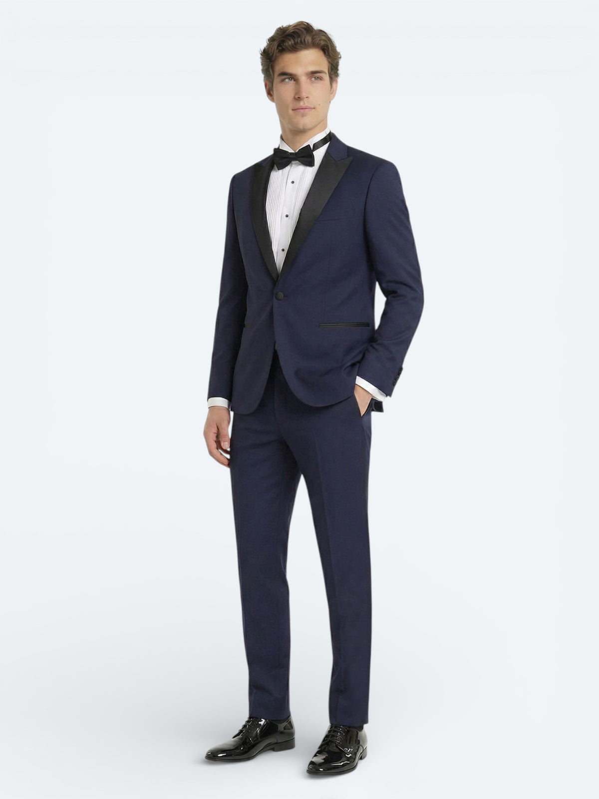 Saks Düz Slim Fit Kruvaze Yaka Dokuma Smokin Takım Elbise