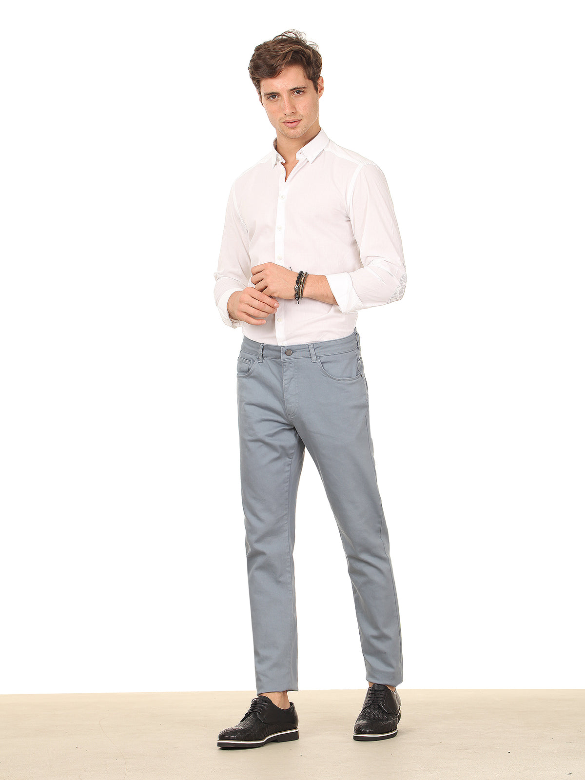 Havacı Mavi Düz Dokuma Regular Fit Casual Pamuk Karışımlı Pantolon