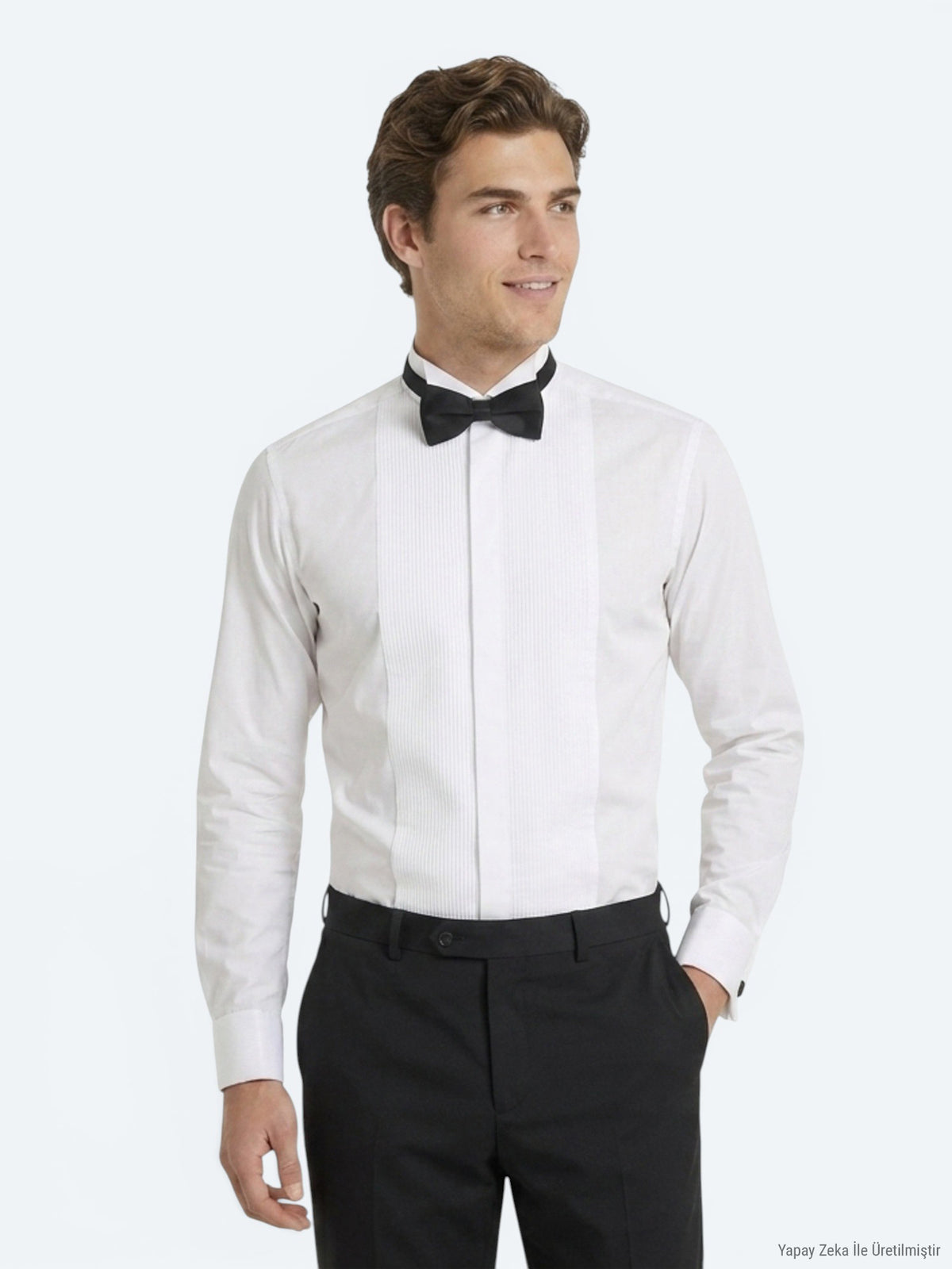 Beyaz Düz Slim Fit Duble Manşet Smokin Gömlek