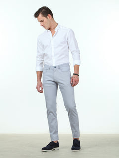 Açık Mavi Düz Dokuma Slim Fit Casual Pamuk Karışımlı Pantolon