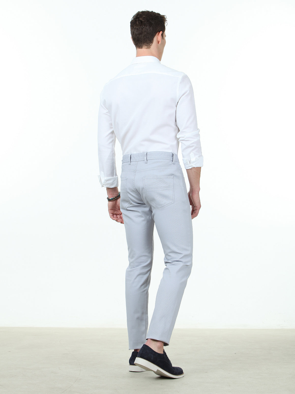 Açık Mavi Düz Dokuma Slim Fit Casual Pamuk Karışımlı Pantolon
