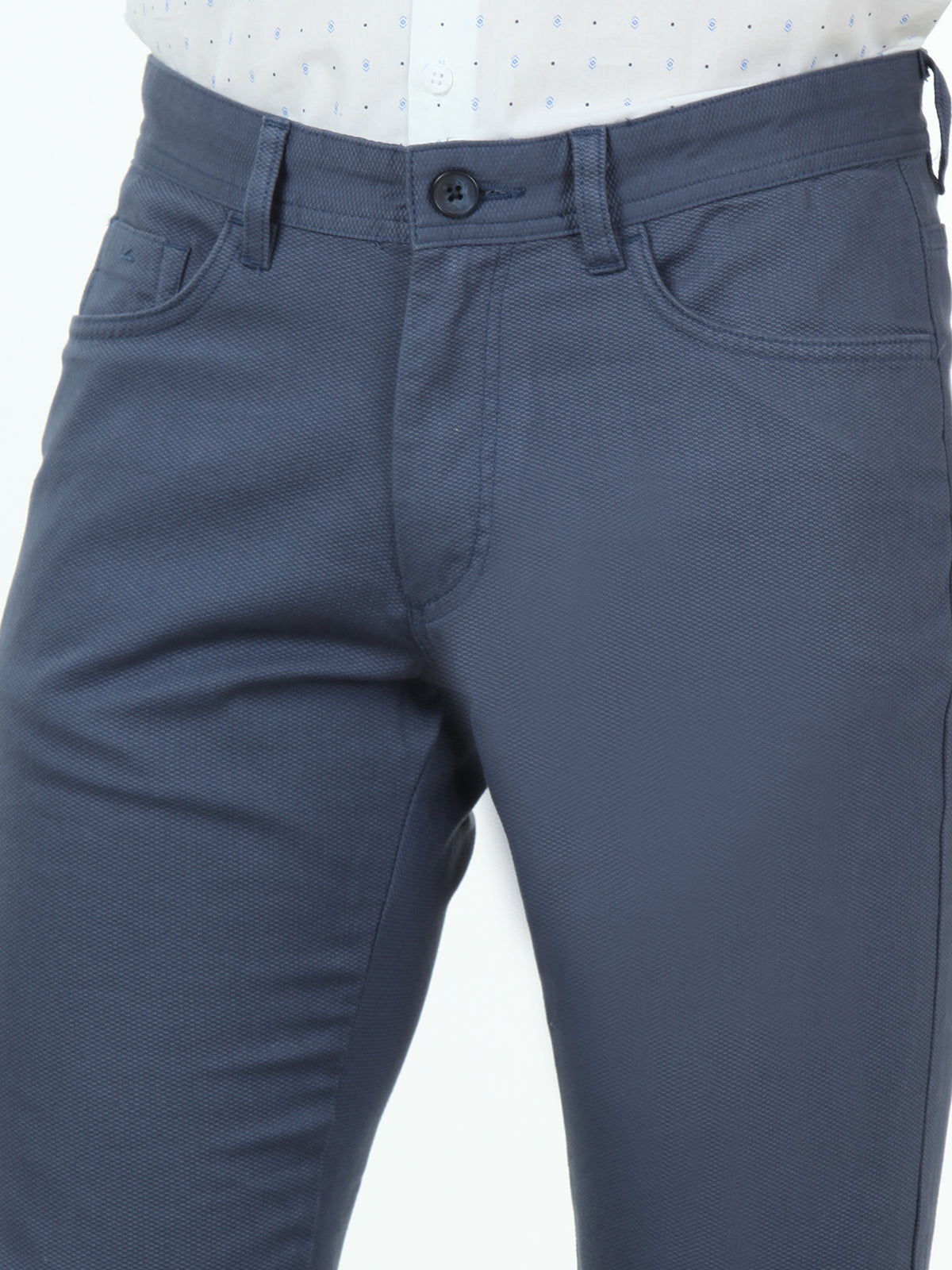 Havacı Mavi Düz Dokuma Slim Fit Casual Pamuk Karışımlı Pantolon