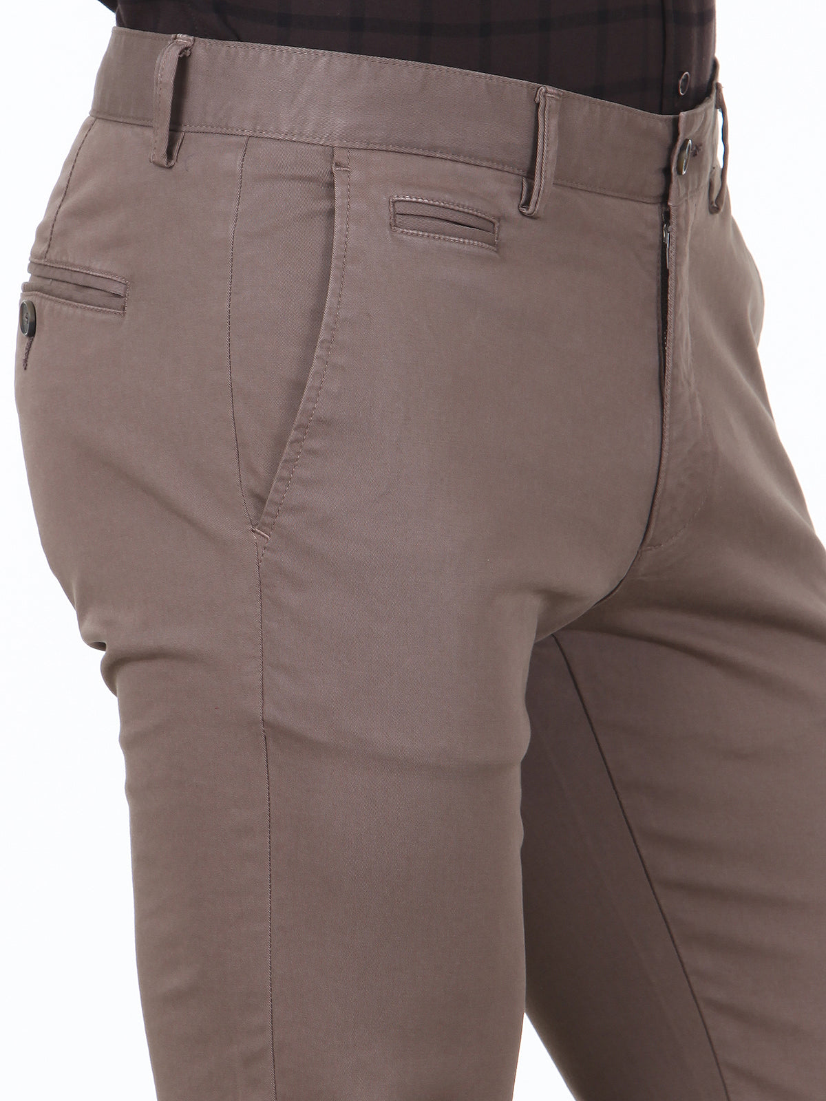 Koyu Bej Düz Dokuma Fitted Fit Casual Pamuk Karışımlı Pantolon