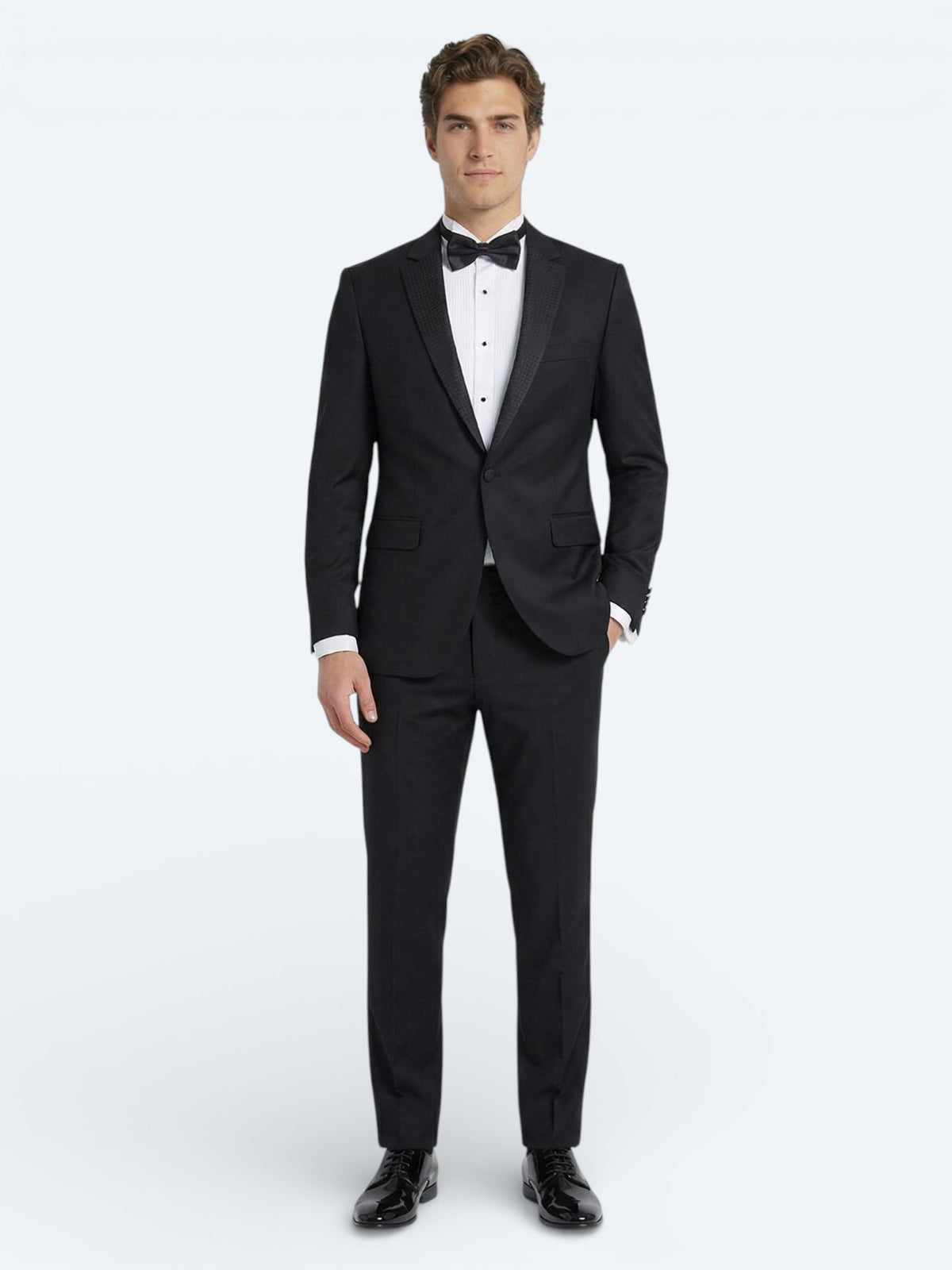 Siyah Slim Fit Kelebek Yaka Dokuma Smokin Takım Elbise