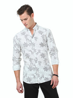 Açık Mavi Baskılı Slim Fit Uzun Dokuma Casual %100 Pamuk Gömlek