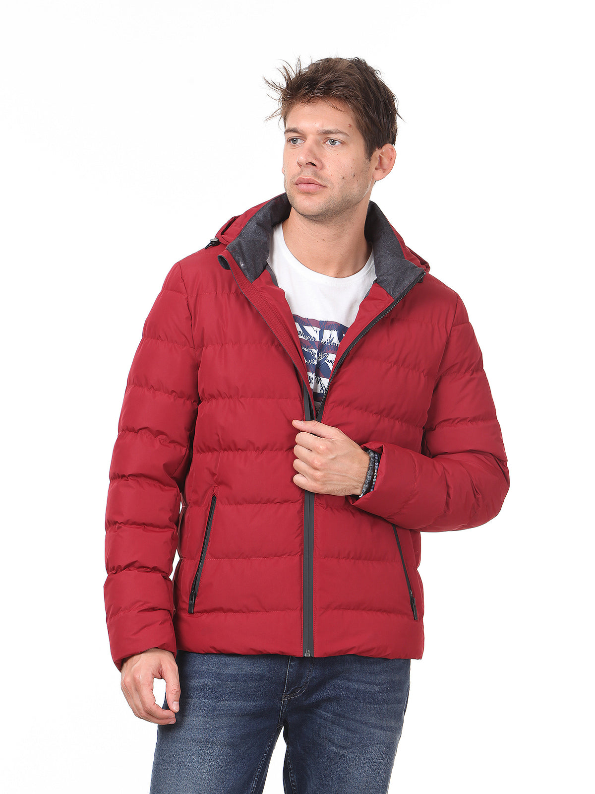 Kırmızı Regular Fit Casual Dokuma Mont