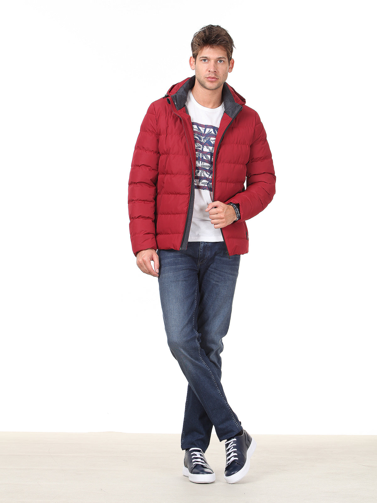 Kırmızı Regular Fit Casual Dokuma Mont