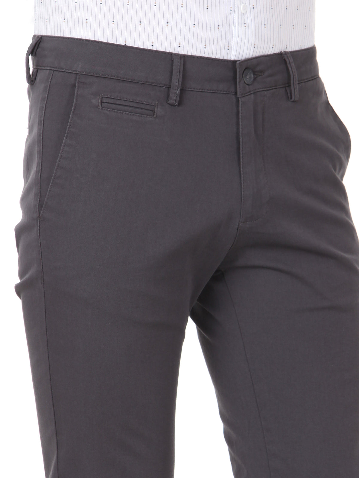 Koyu Gri Düz Dokuma Fitted Fit Casual Pamuk Karışımlı Pantolon
