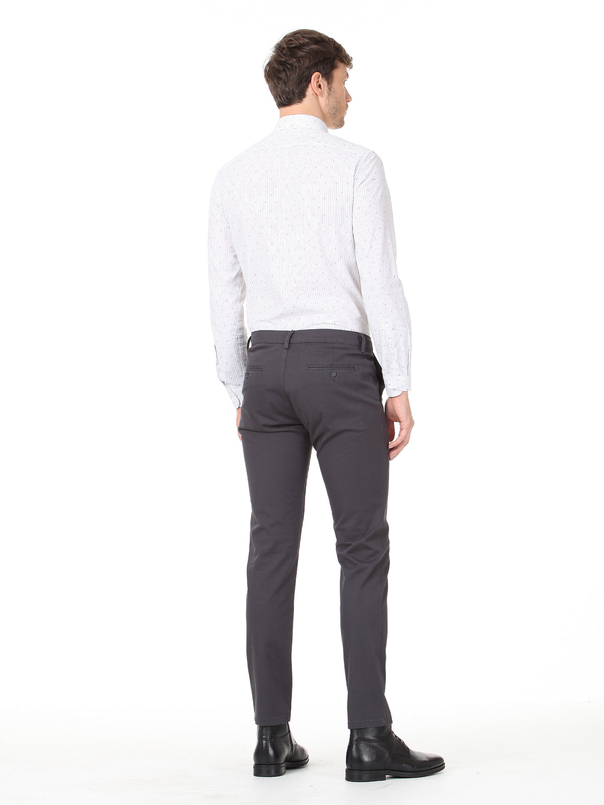 Koyu Gri Düz Dokuma Fitted Fit Casual Pamuk Karışımlı Pantolon