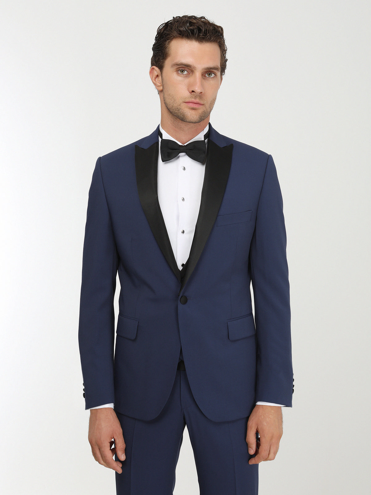 Saks Düz Slim Fit Demonte Yaka Dokuma Yelekli Smokin Takım Elbise