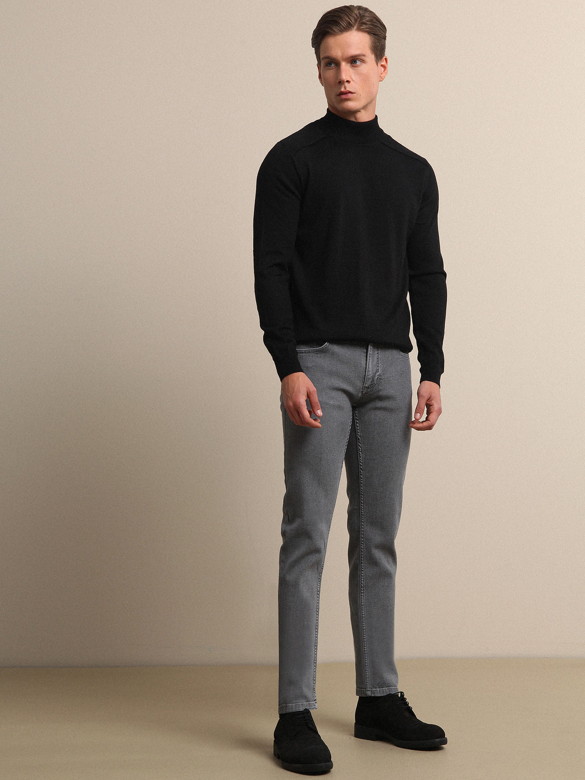 Gri Denim Pamuk Karışımlı Pantolon