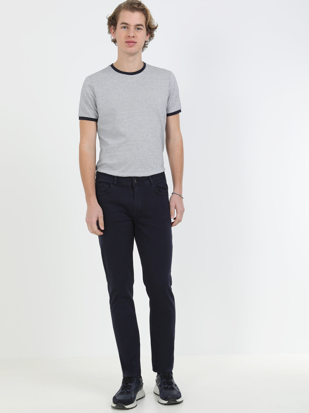 Lacivert Düz Dokuma Regular Fit Casual Pamuk Karışımlı Pantolon