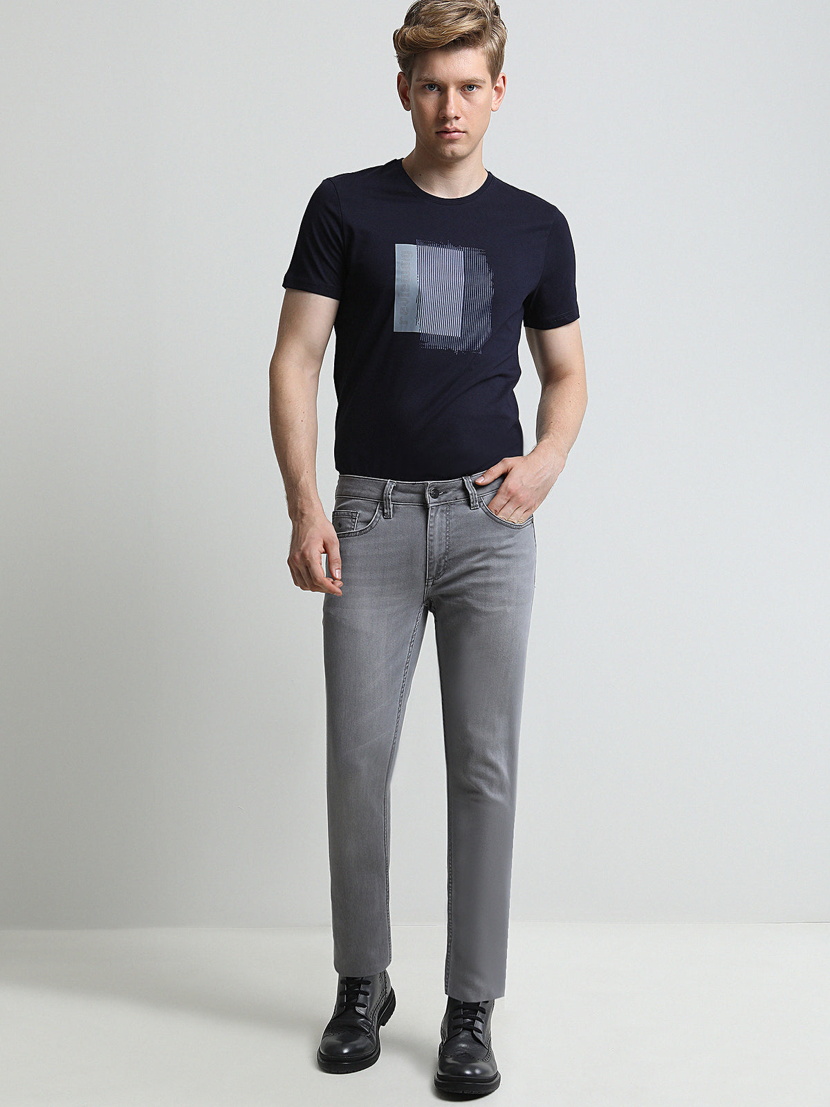 Gri Slim Fit Denim Pamuk Karışımlı Pantolon