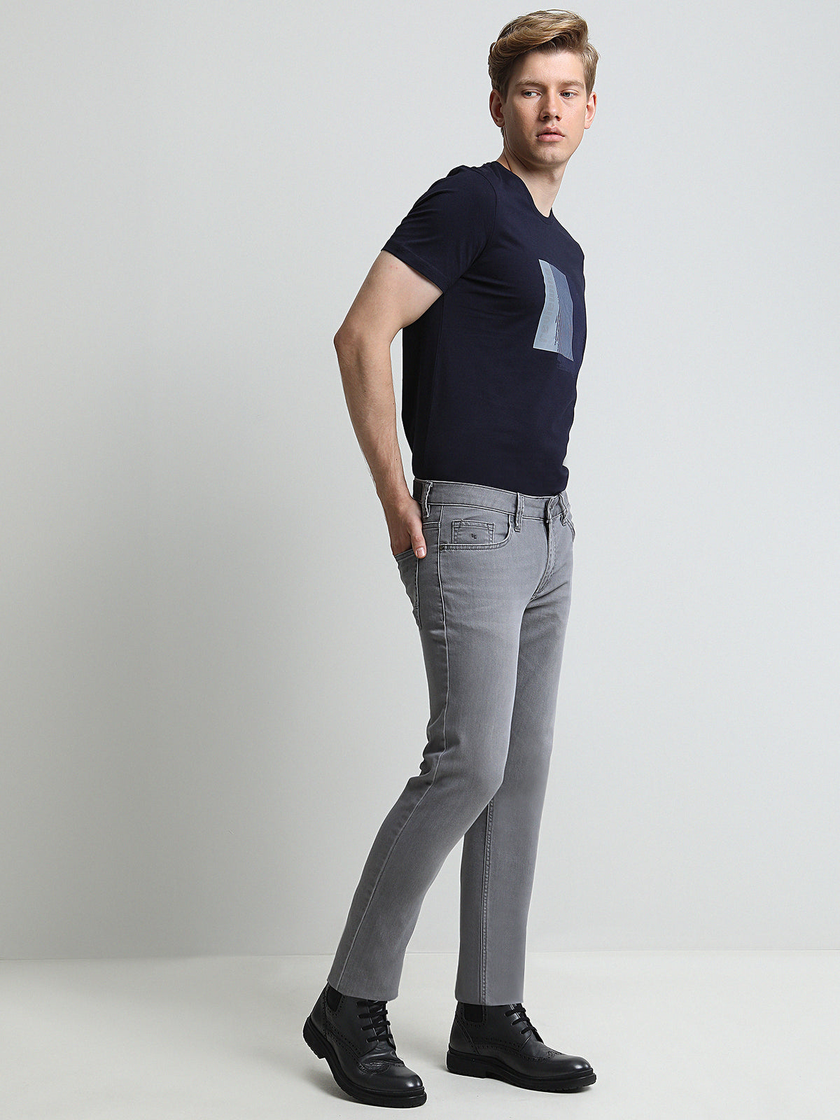 Gri Slim Fit Denim Pamuk Karışımlı Pantolon