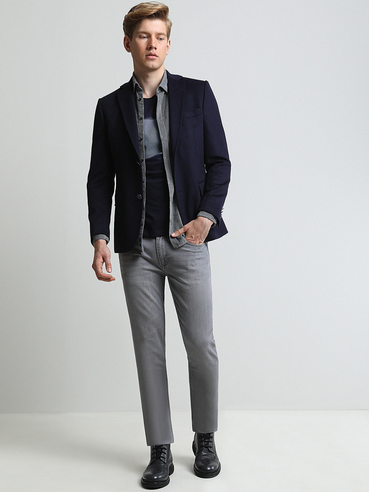 Gri Slim Fit Denim Pamuk Karışımlı Pantolon