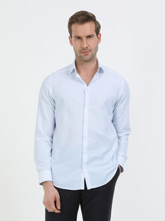 Açık Mavi Mikro Slim Fit Uzun Dokuma Klasik Pamuk Karışımlı Gömlek