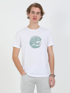 Mint Baskılı Bisiklet Yaka %100 Pamuk T-Shirt