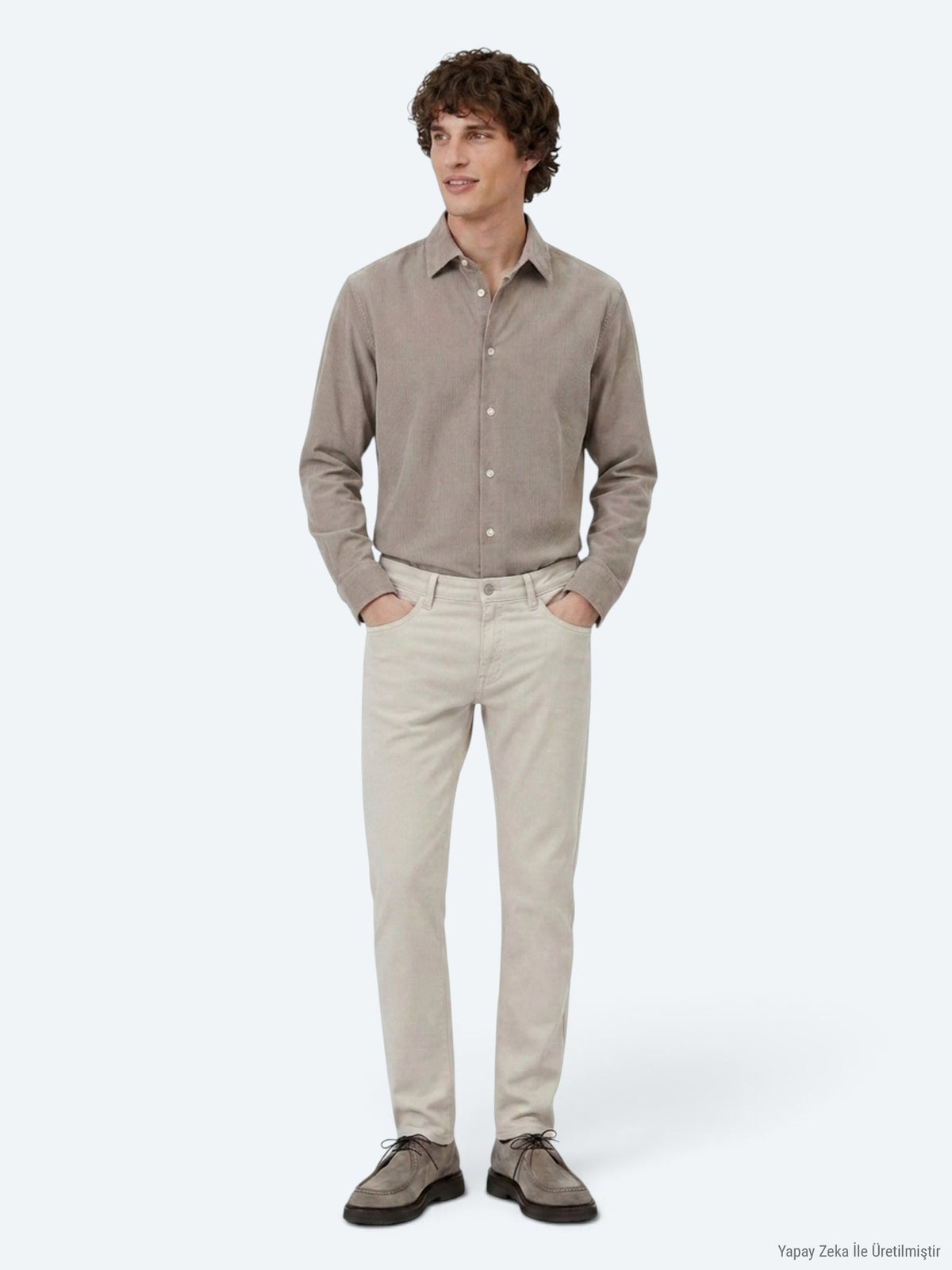 Bej Dokuma Slim Fit Casual Pamuk Karışımlı Pantolon