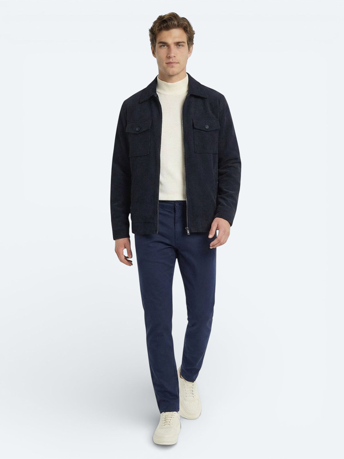 Gece Mavisi Düz Dokuma Slim Fit Casual Pamuk Karışımlı Pantolon