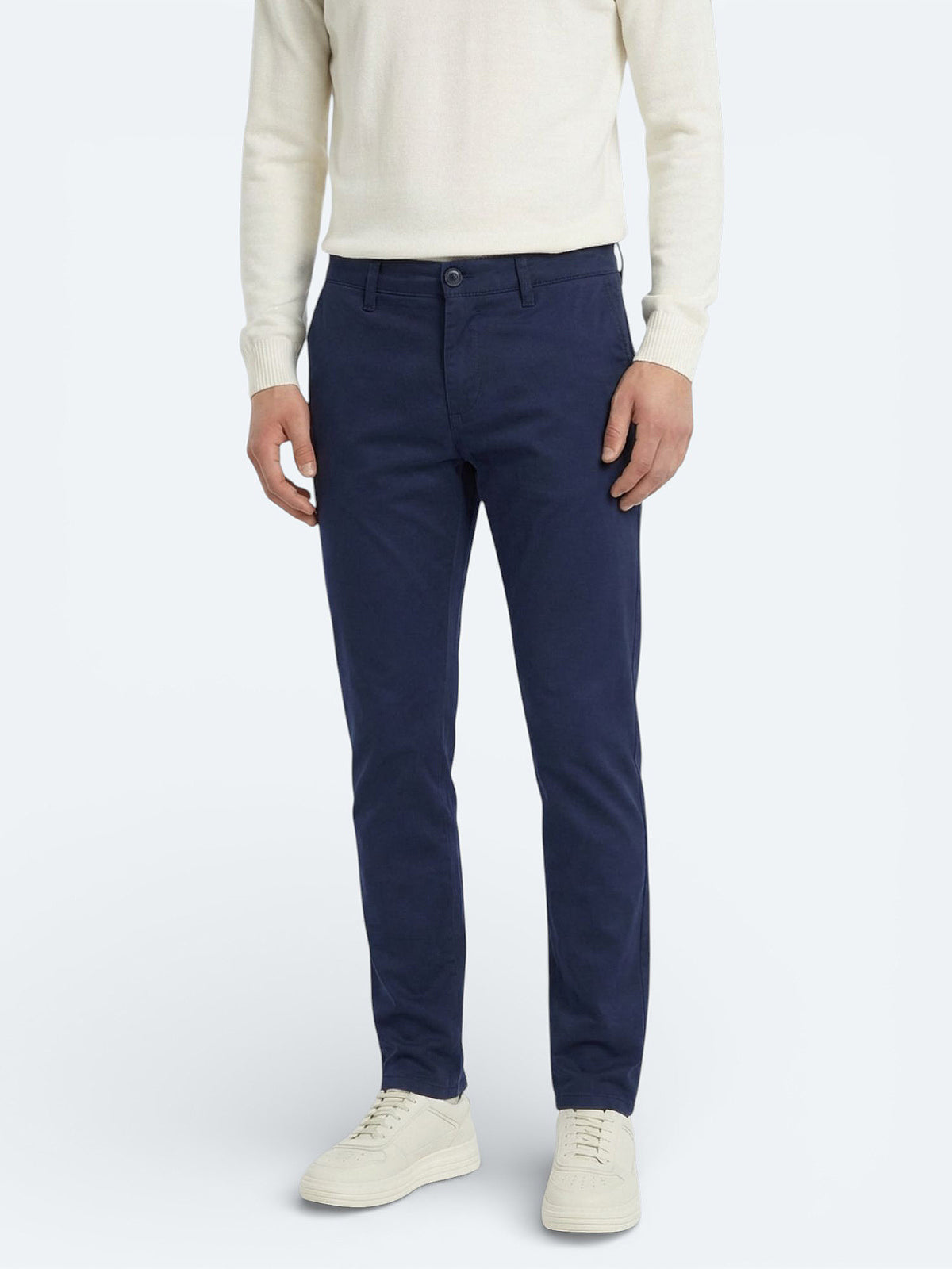 Gece Mavisi Düz Dokuma Slim Fit Casual Pamuk Karışımlı Pantolon