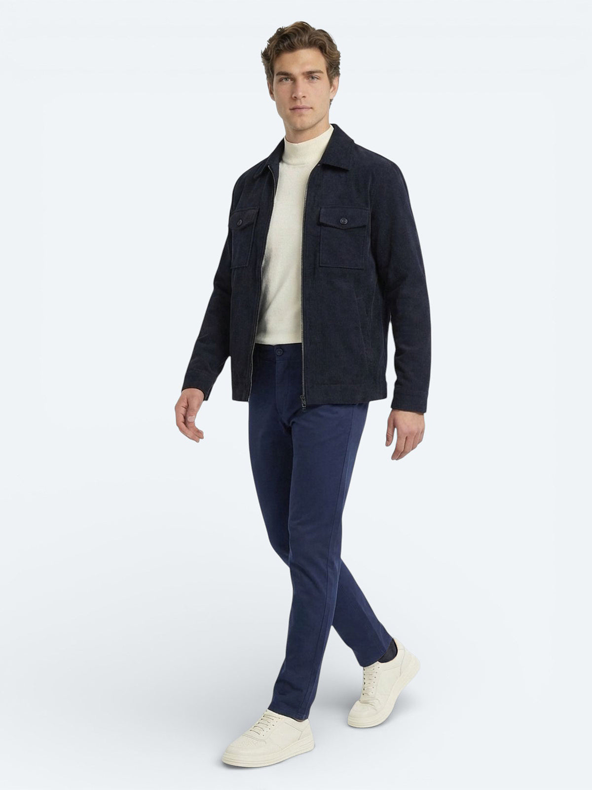 Gece Mavisi Düz Dokuma Slim Fit Casual Pamuk Karışımlı Pantolon