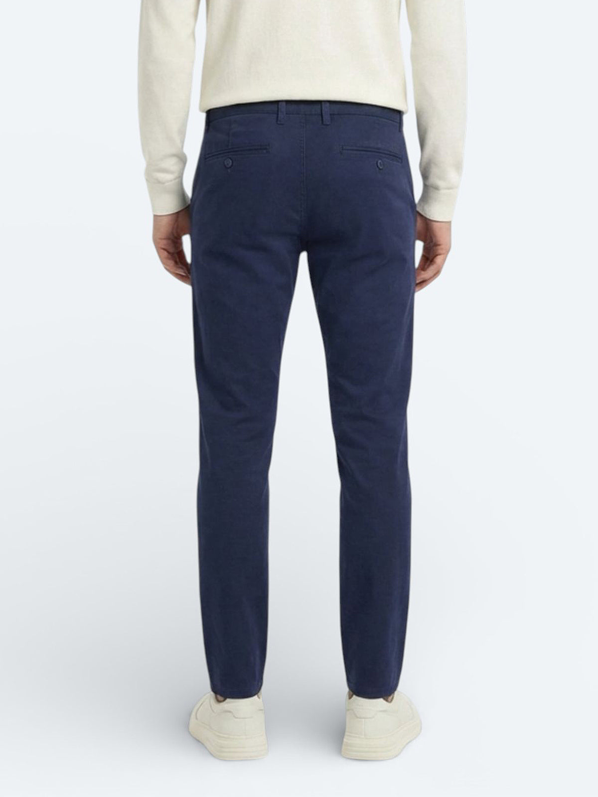 Gece Mavisi Düz Dokuma Slim Fit Casual Pamuk Karışımlı Pantolon