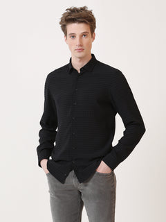 Siyah Kareli Slim Fit Uzun Dokuma Casual Gömlek