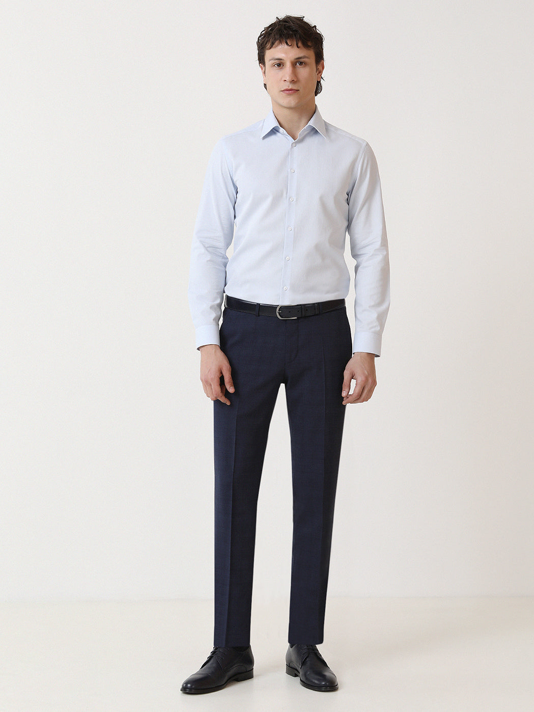 Mavi Düz Slim Fit Uzun Dokuma Klasik %100 Pamuk Gömlek