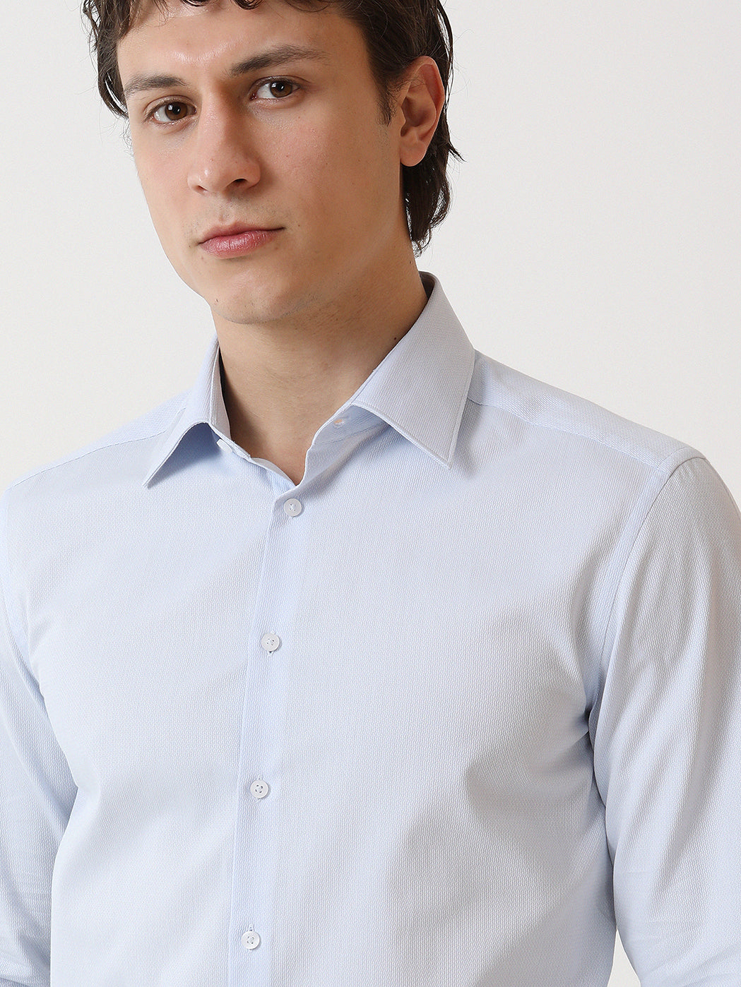 Mavi Düz Slim Fit Uzun Dokuma Klasik %100 Pamuk Gömlek