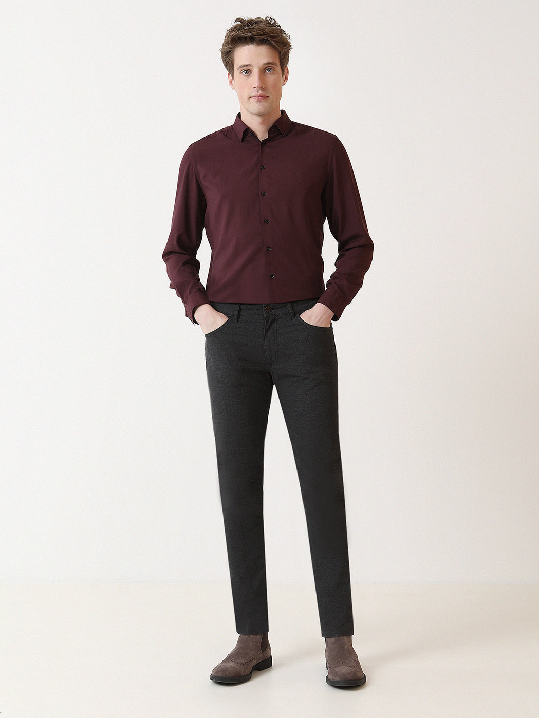Siyah Dokuma Slim Fit Casual Pamuk Karışımlı Pantolon