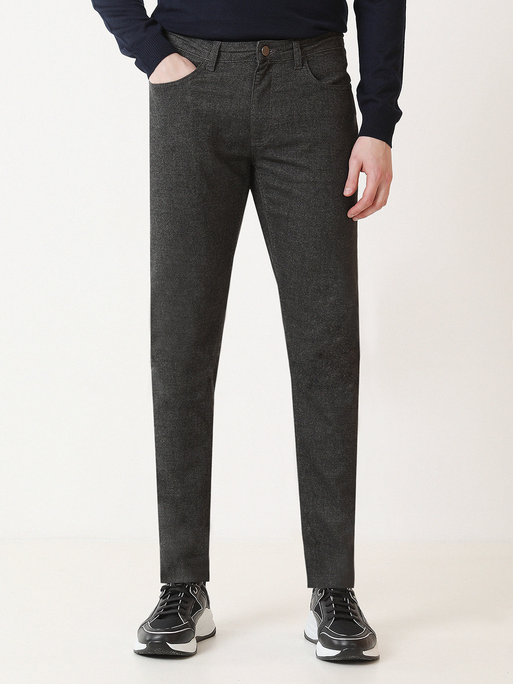 Antrasit Dokuma Slim Fit Casual Pamuk Karışımlı Pantolon