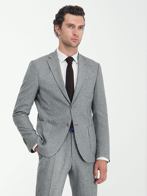 Gri Mikro Modern Fit Yün Karışımlı Takım Elbise