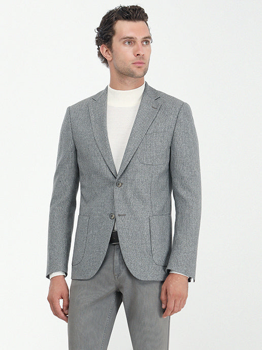 Gri Mikro Modern Fit Yün Karışımlı Takım Elbise